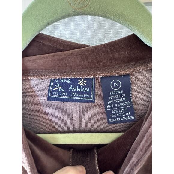 Vtg Y2k Jane Ashley Women's Two Piece Velour Sweat Track Suit Brown Pink 1x - Picture 2 of 14